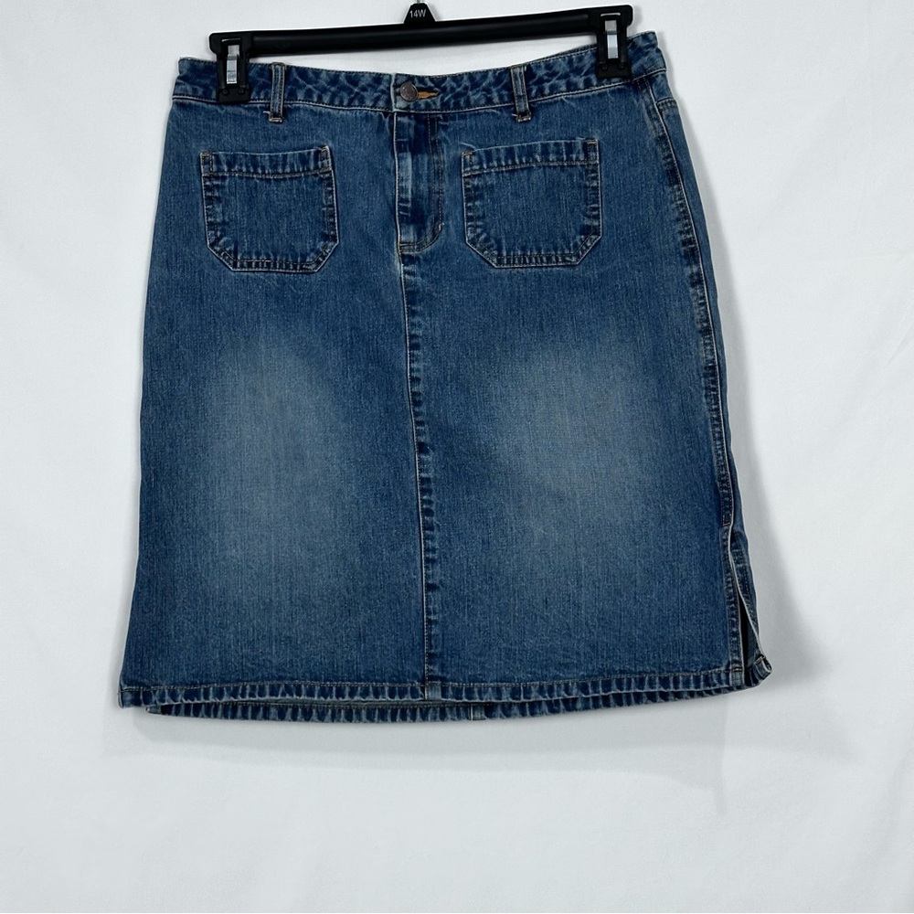Vintage Y2K Old Navy High Rise Cargo Denim Skirt Size 10 Blue Mid Length Casual